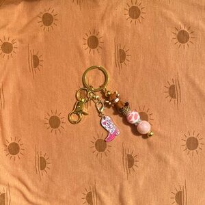 Pink and Gold cow western Beaded Keychain